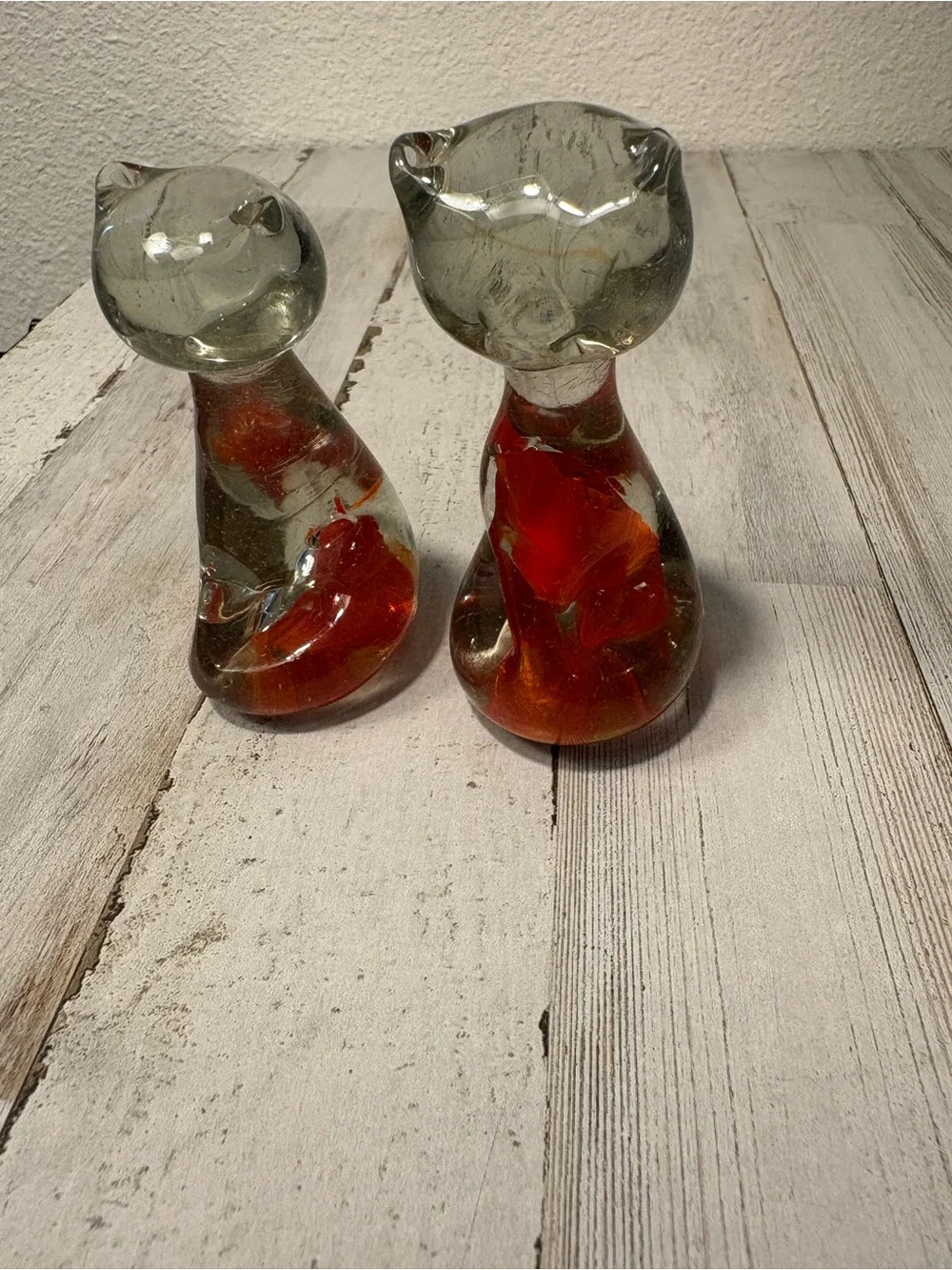 Handblown Glass Cat Figurines with Orange Accent -